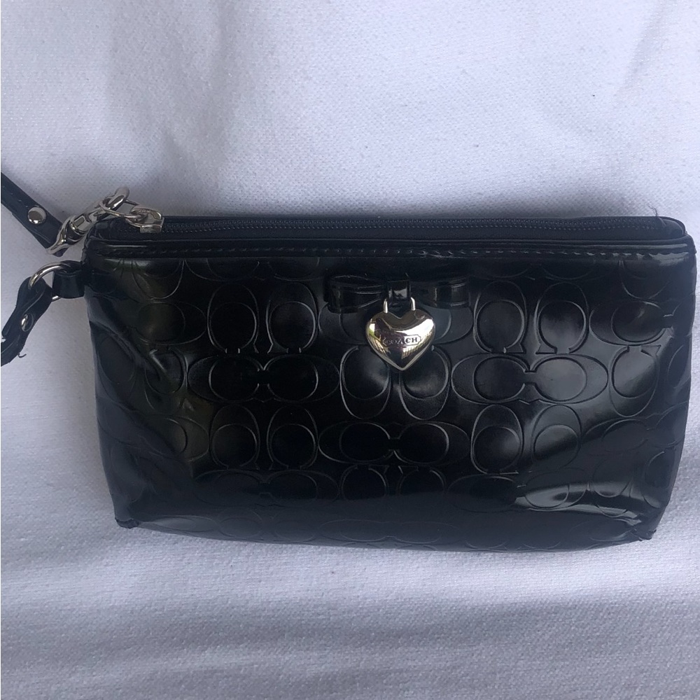 Coach Black Wristlet with sliver heart